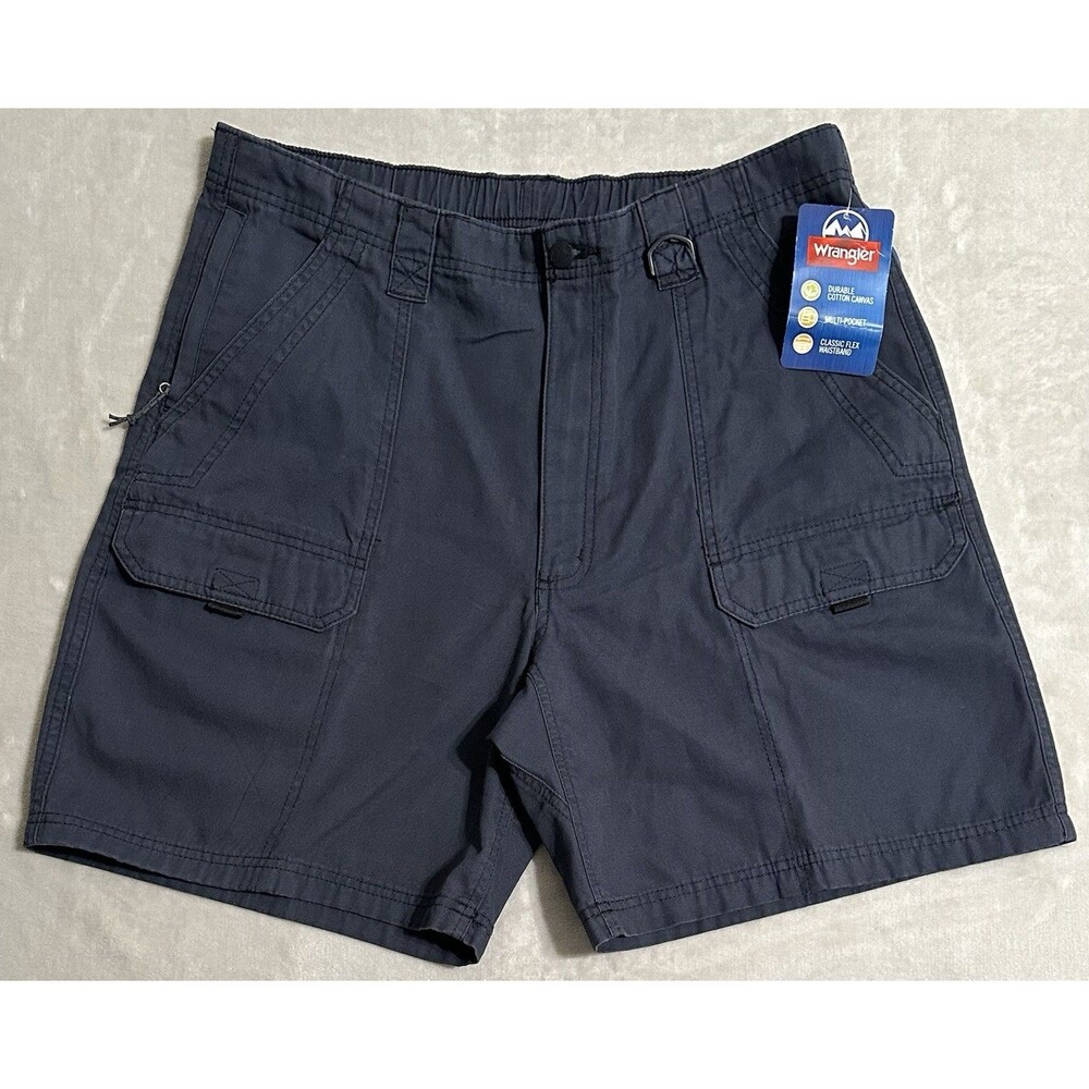NWT Wrangler Men 38 Hiker Shorts Canvas Utility Cargo Navy Blue